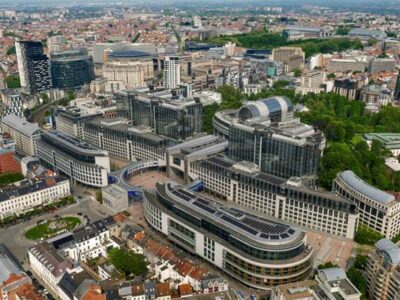 Aerial view of the European Parliament in Brussels