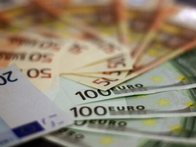 Closeup on pile of euro banknotes. Free public domain CC0 image.