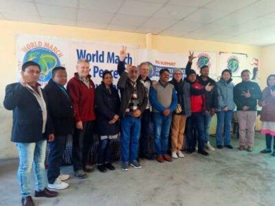 The WM Base Team in Nepal with Nepali and Pakistani World March Promoters during the 2nd World March for Peace and Non-violence, 2019-2020.