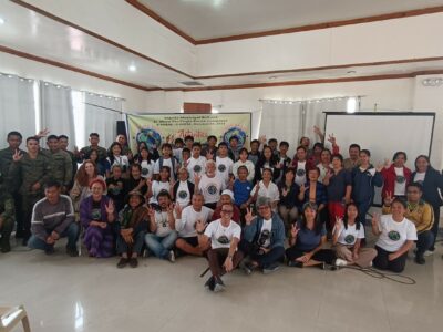 Participants of the 3rd World March in Sagada, Mountain Province gather after a day of activities dedicated to peacemaking and working towards non-violence in different fields of endeavor.